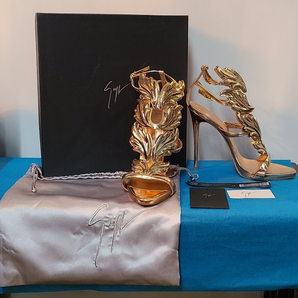 Giuseppe Zanotti Gold Coline Wings Leather Sandal Heels - Picture 1 of 15